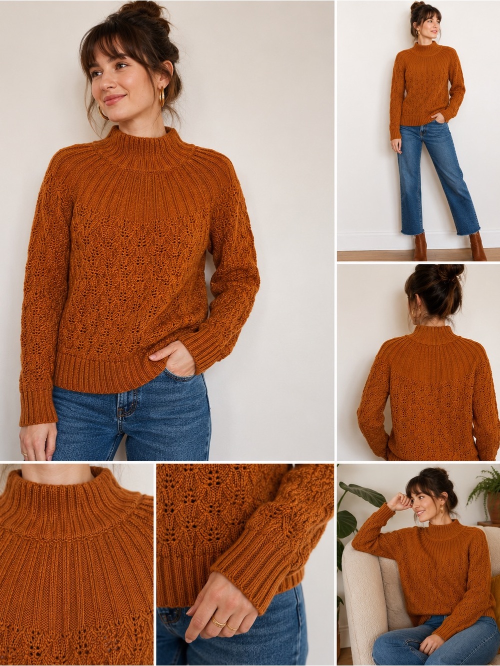 Madewell Pointelle Mock Neck Sweater Merino Wool Alpaca Blend sz S